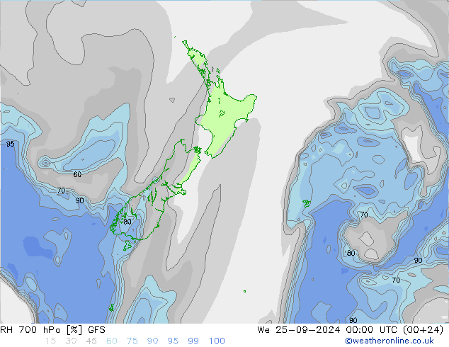 RH 700 hPa GFS We 25.09.2024 00 UTC