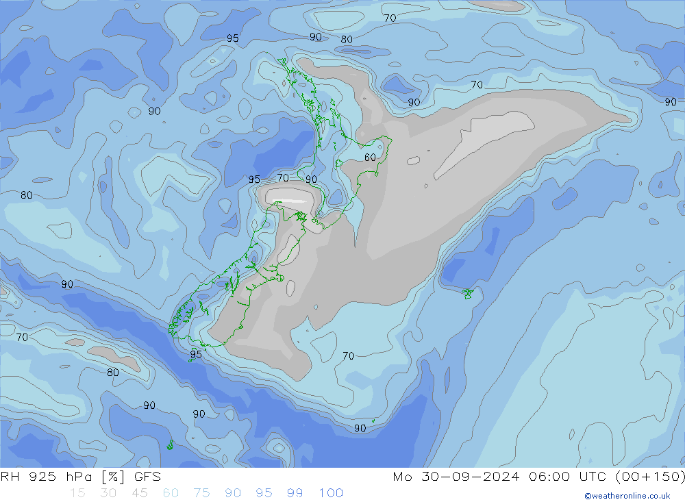 RH 925 hPa GFS lun 30.09.2024 06 UTC