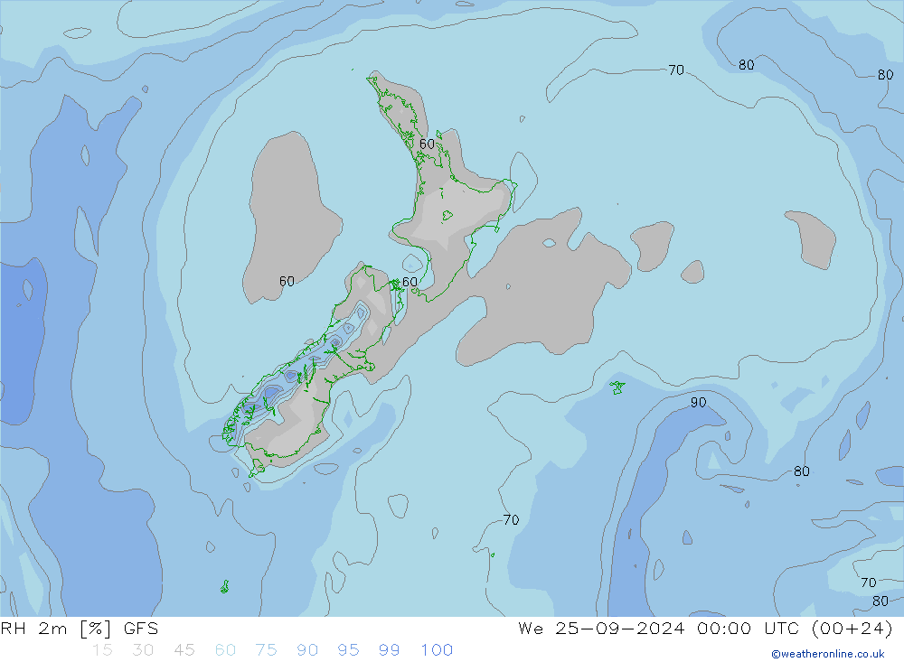 RH 2m GFS ср 25.09.2024 00 UTC