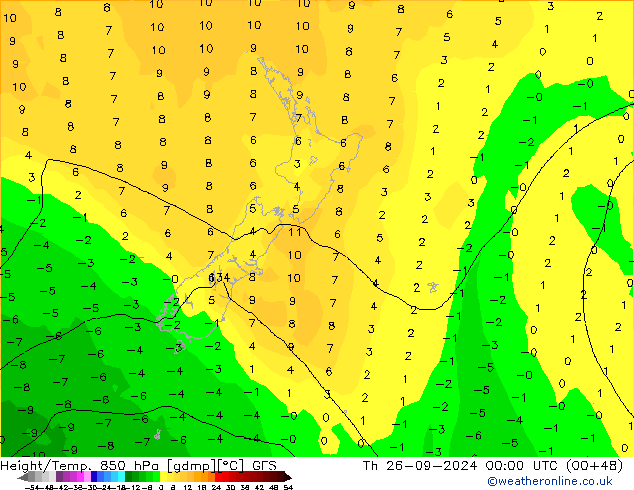 Height/Temp. 850 hPa GFS Čt 26.09.2024 00 UTC