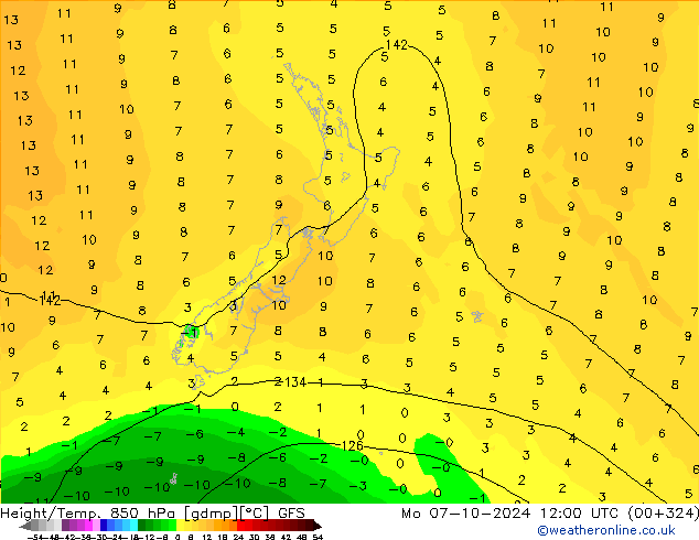 Z500/Rain (+SLP)/Z850 GFS Mo 07.10.2024 12 UTC