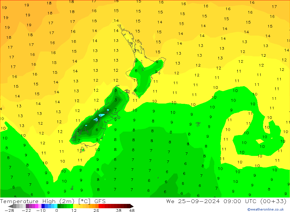 Maksimum Değer (2m) GFS Çar 25.09.2024 09 UTC