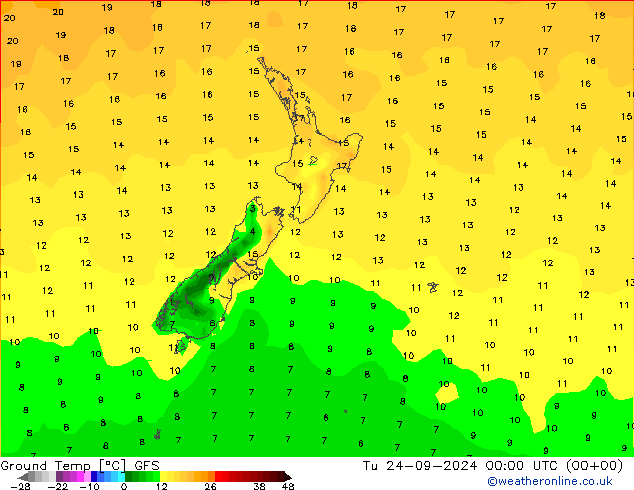 Topraküstü en düşük Sıc. GFS Sa 24.09.2024 00 UTC