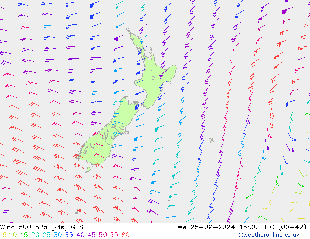 Wind 500 hPa GFS We 25.09.2024 18 UTC