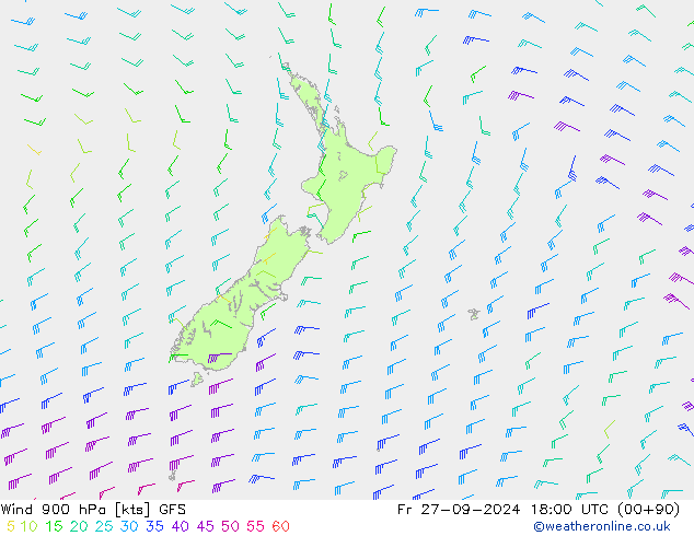 ветер 900 гПа GFS пт 27.09.2024 18 UTC