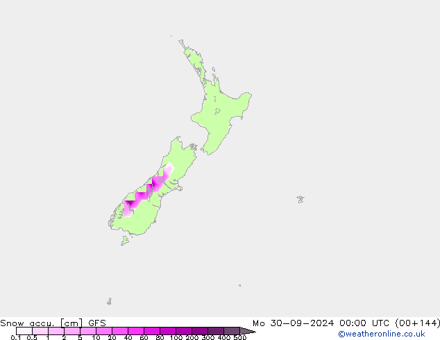 Snow accu. GFS Mo 30.09.2024 00 UTC