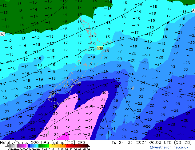 Z500/Rain (+SLP)/Z850 GFS Ter 24.09.2024 06 UTC