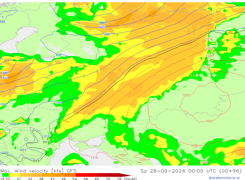 Max. wind velocity GFS sam 28.09.2024 00 UTC