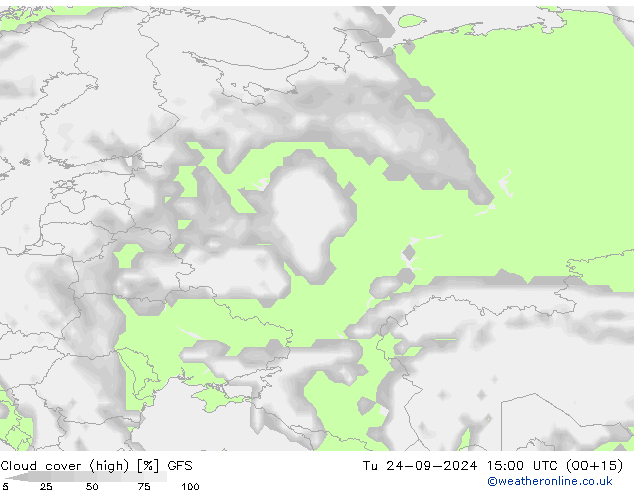 Cloud cover (high) GFS Tu 24.09.2024 15 UTC