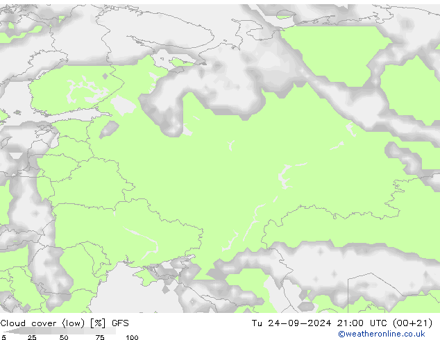 облака (низкий) GFS вт 24.09.2024 21 UTC