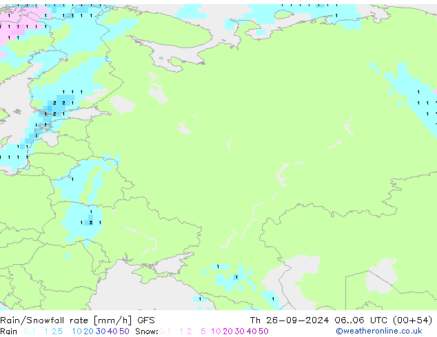 Rain/Snowfall rate GFS jeu 26.09.2024 06 UTC