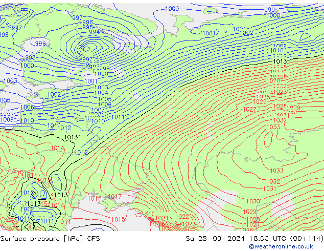 Surface pressure GFS Sa 28.09.2024 18 UTC