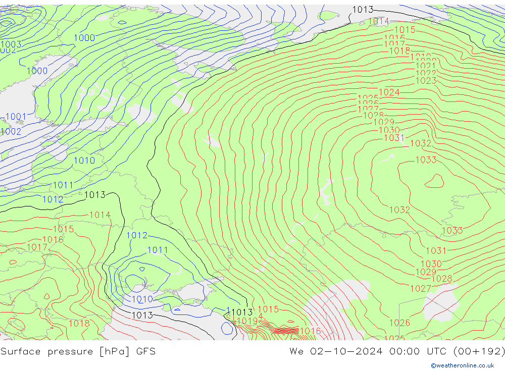 Surface pressure GFS We 02.10.2024 00 UTC