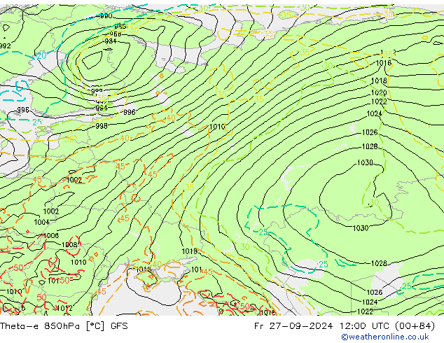 Theta-e 850hPa GFS Fr 27.09.2024 12 UTC