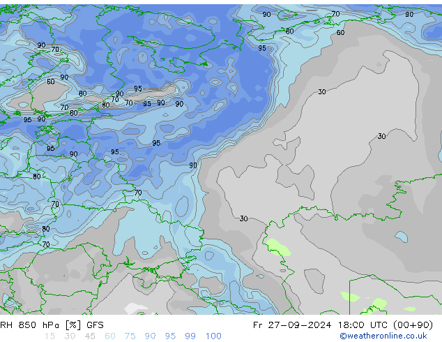 RH 850 hPa GFS Fr 27.09.2024 18 UTC