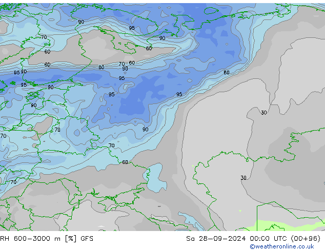 Humidité rel. 600-3000 m GFS sam 28.09.2024 00 UTC