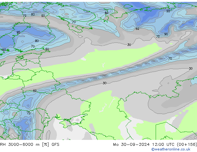 RH 3000-6000 m GFS lun 30.09.2024 12 UTC