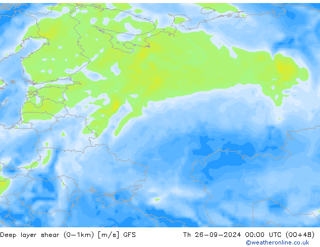 Deep layer shear (0-1km) GFS Per 26.09.2024 00 UTC