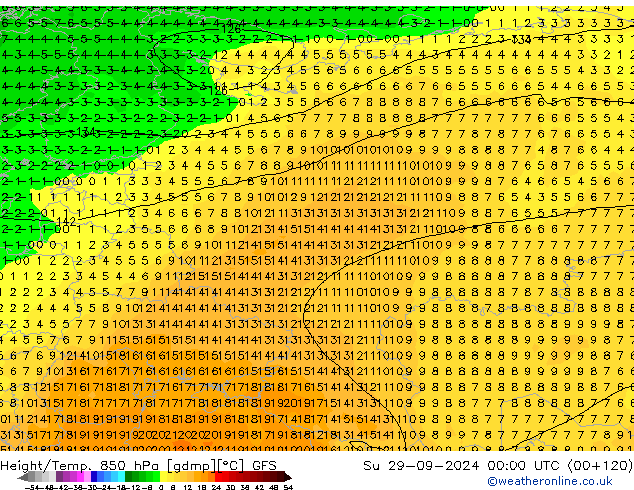 Z500/Rain (+SLP)/Z850 GFS Dom 29.09.2024 00 UTC