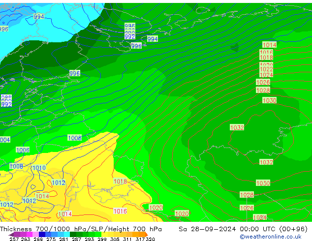 Thck 700-1000 hPa GFS Sa 28.09.2024 00 UTC