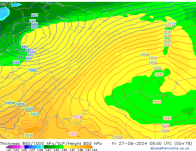 Thck 850-1000 hPa GFS Fr 27.09.2024 06 UTC