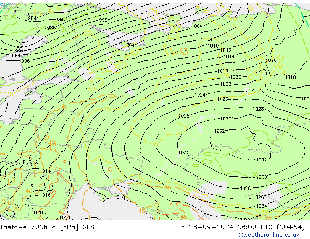 Theta-e 700hPa GFS Th 26.09.2024 06 UTC