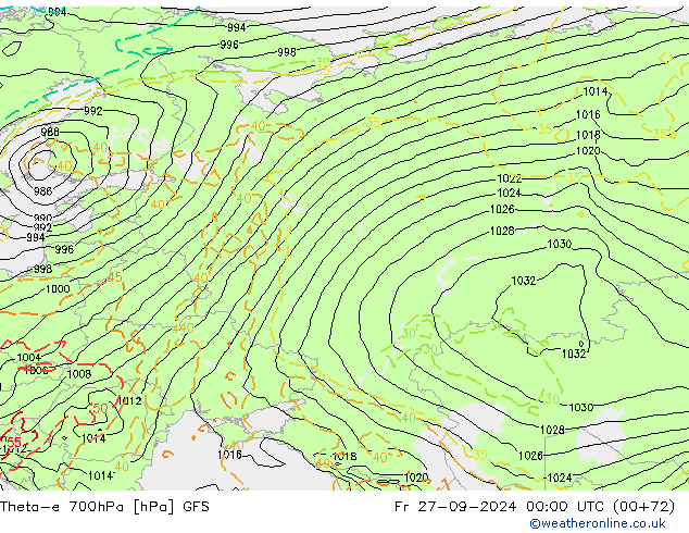 Theta-e 700гПа GFS пт 27.09.2024 00 UTC