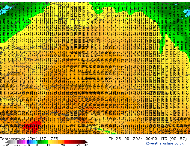 Temperature (2m) GFS Th 26.09.2024 09 UTC