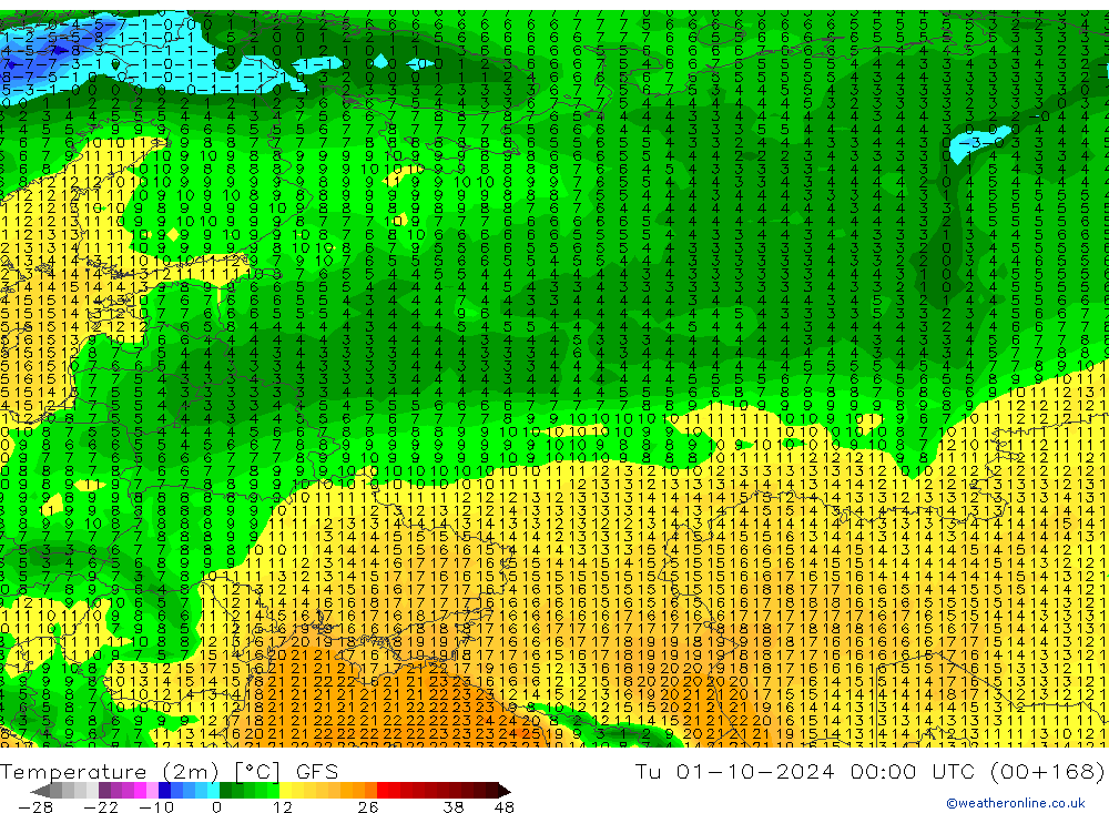 карта температуры GFS вт 01.10.2024 00 UTC