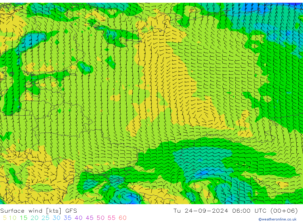 Vent 10 m GFS mar 24.09.2024 06 UTC