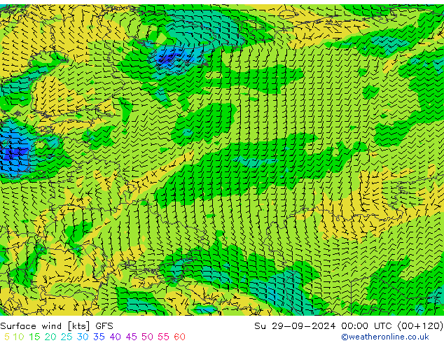 Wind 10 m GFS zo 29.09.2024 00 UTC