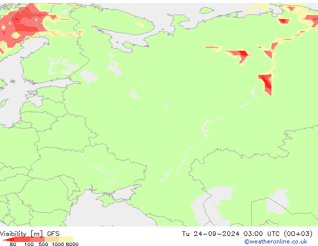 Visibility GFS Tu 24.09.2024 03 UTC