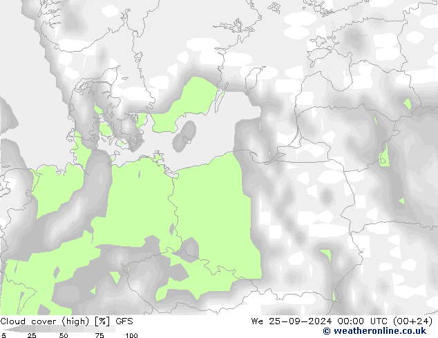 Cloud cover (high) GFS We 25.09.2024 00 UTC