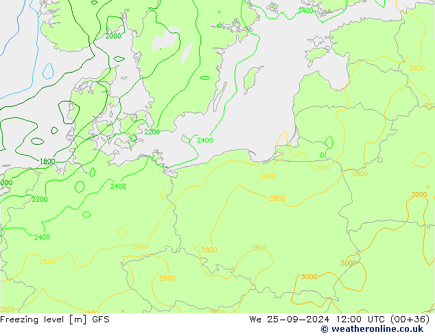 Freezing level GFS We 25.09.2024 12 UTC