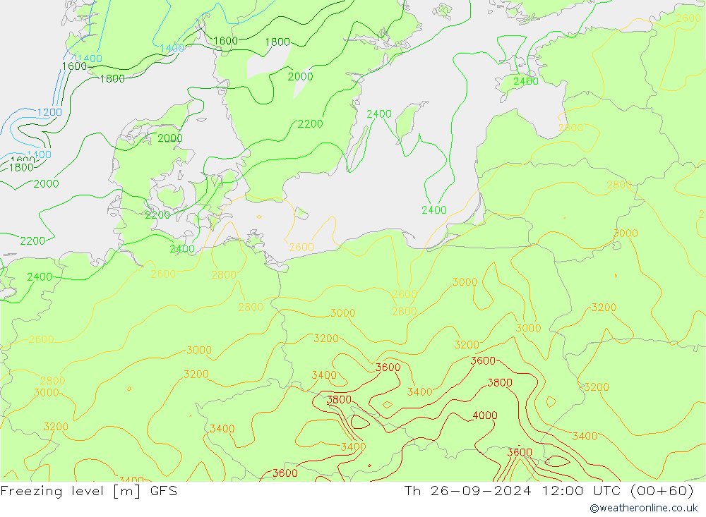 Isoterma de zero graus GFS Qui 26.09.2024 12 UTC