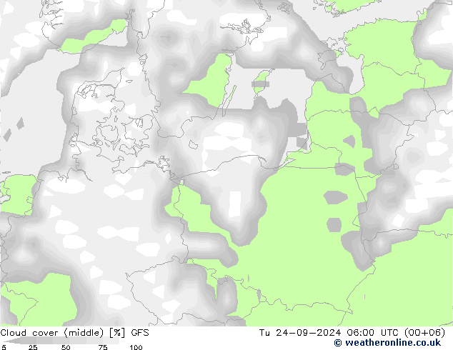 Cloud cover (middle) GFS Tu 24.09.2024 06 UTC