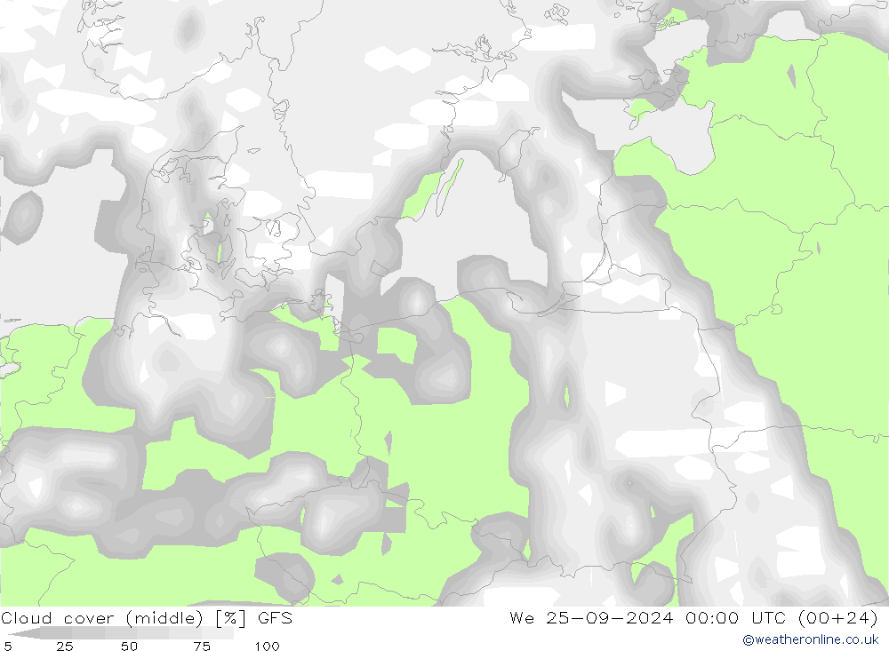 Cloud cover (middle) GFS We 25.09.2024 00 UTC