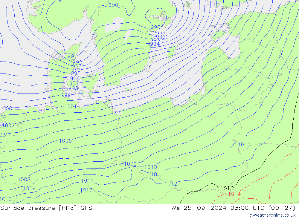 Luchtdruk (Grond) GFS wo 25.09.2024 03 UTC