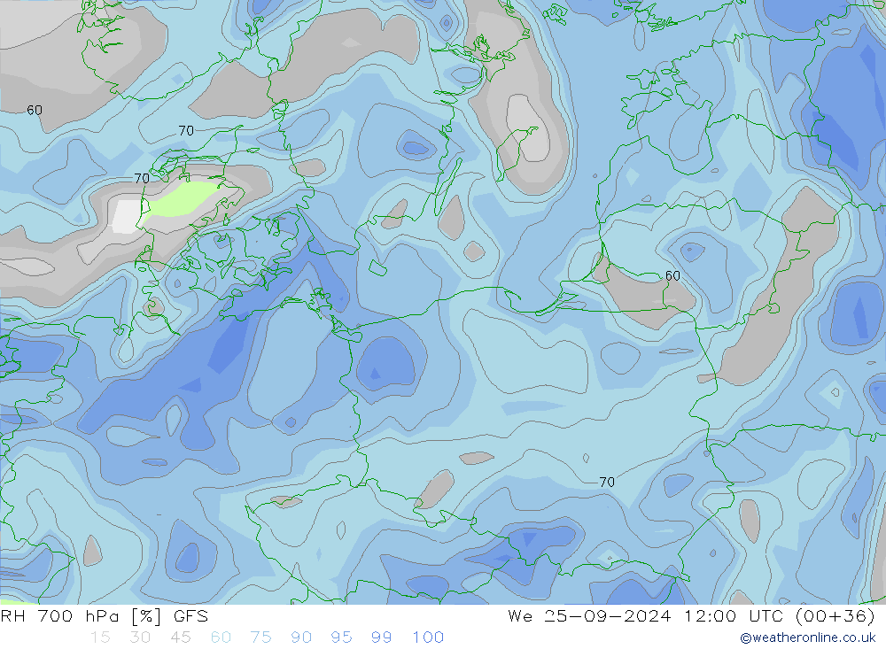 RH 700 hPa GFS We 25.09.2024 12 UTC