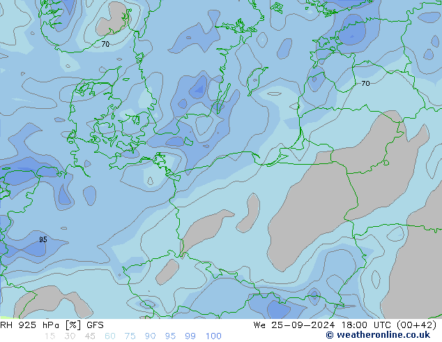 925 hPa Nispi Nem GFS Çar 25.09.2024 18 UTC