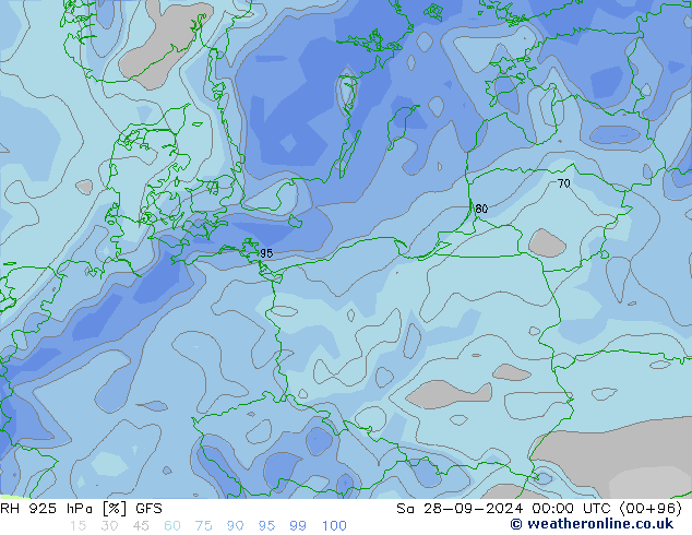 RH 925 hPa GFS Sa 28.09.2024 00 UTC