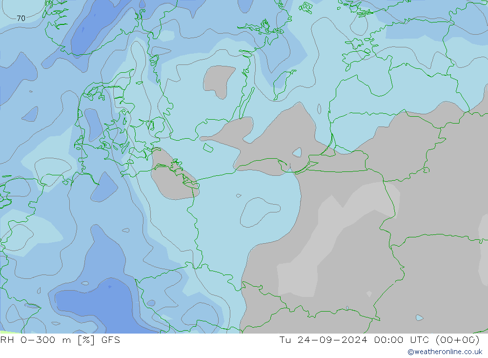 RH 0-300 m GFS Tu 24.09.2024 00 UTC