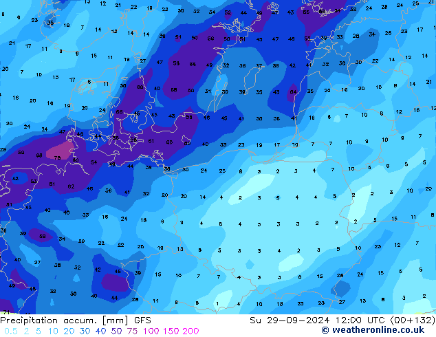 Precipitation accum. GFS dom 29.09.2024 12 UTC