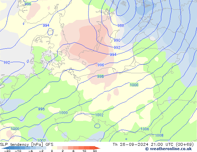 SLP tendency GFS Th 26.09.2024 21 UTC