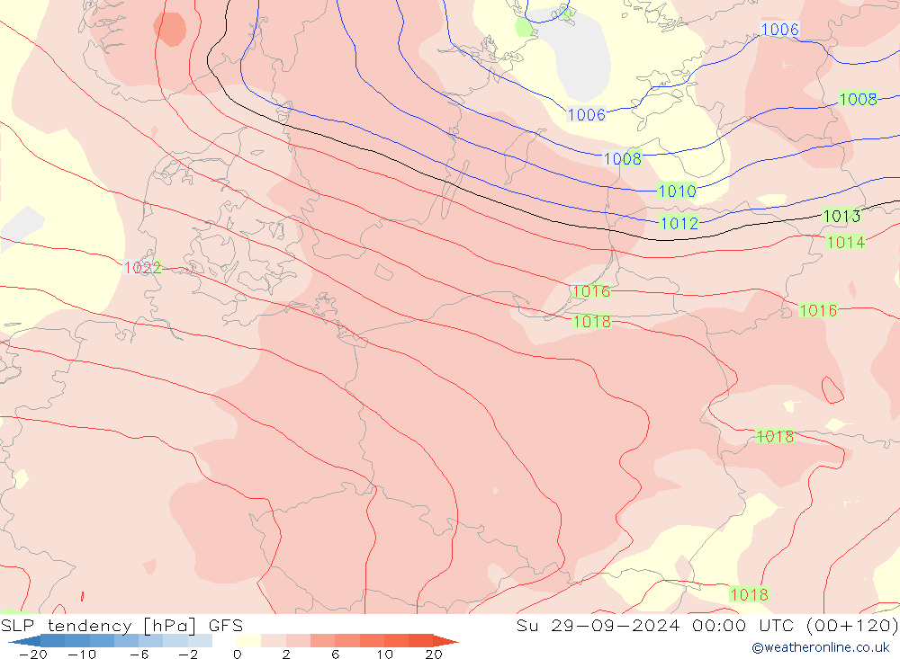 Tendenza di Pressione GFS dom 29.09.2024 00 UTC