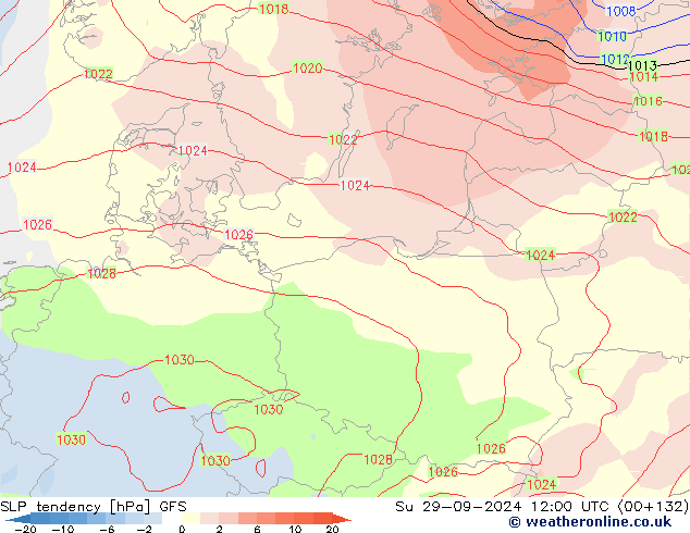 Druktendens (+/-) GFS zo 29.09.2024 12 UTC