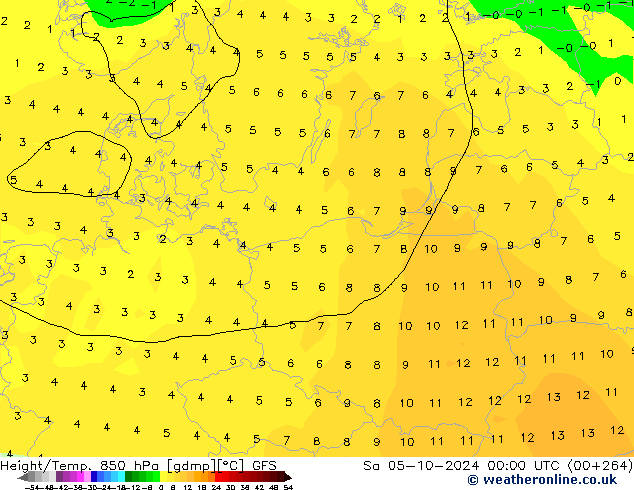 Height/Temp. 850 hPa GFS Sa 05.10.2024 00 UTC