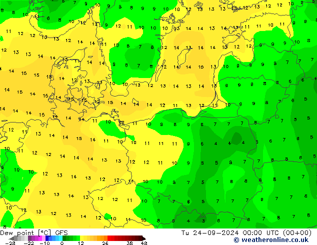 Dew point GFS Tu 24.09.2024 00 UTC