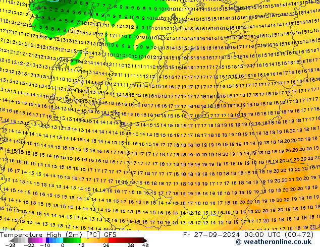 Temperature High (2m) GFS Fr 27.09.2024 00 UTC