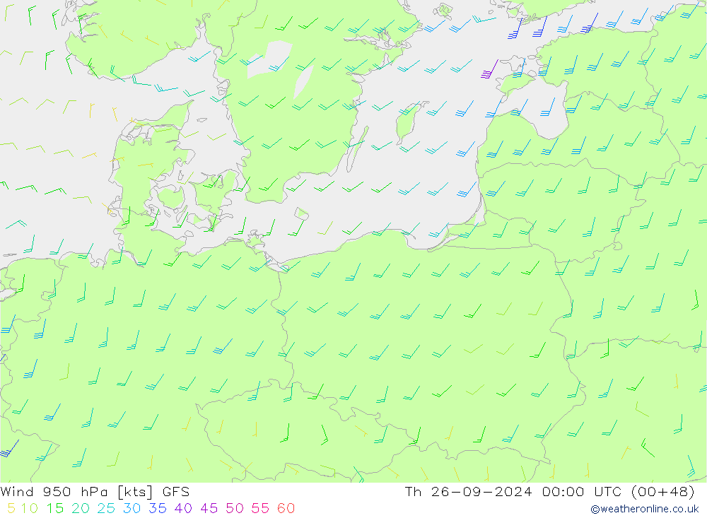 Wind 950 hPa GFS Čt 26.09.2024 00 UTC